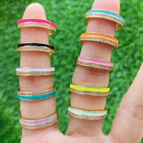 10 Piece Enamel Colorful rings Mix color Enamel rings women Gold color party ring Zircon rings Fashion jewelry rings 51721