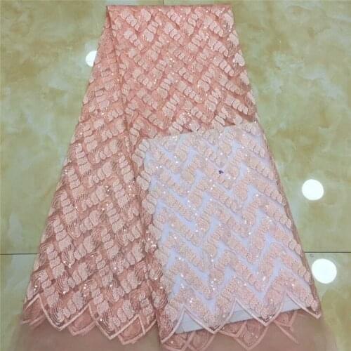 2019 Latest French NigerianLace Fabric With Sequins High Quality African Tulle Lace Fabric in pink For Wedding dress x14-83