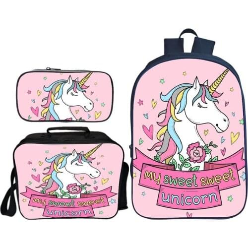 3pcs/set Cartoon Children Unicorn Printing Backpack Kids School Bags Boys Girls Primary Schoolbag Students Suit Backpacks