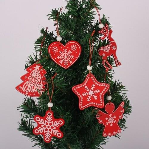 6pcs 6cm Wooden Christmas Tree Ornaments Toys Articles for Chirstmas Hanging Ornaments Xmas Decor for Xmas New Year Home Decor