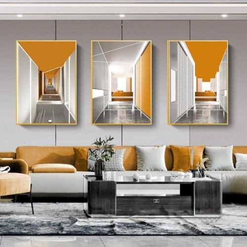 Abstract Orange Geometric Building Canvas Painting Modern Wall Art Nordic Poster and Print Pictures for Living Room Home Decor