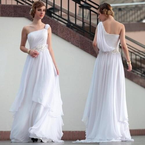 Free shipping 2016 new design hot seller one shoulder mexi elegant quality fashion long design slim white Bridesmaid Dresses