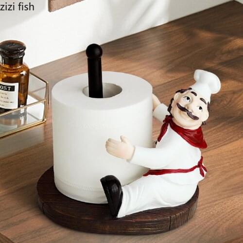 Chef Kitchen Paper Towel Holder Vertical DecorationPaper Roll Holder Desktop Paper Roll Plastic Wrap Storage Rack Tissue Box