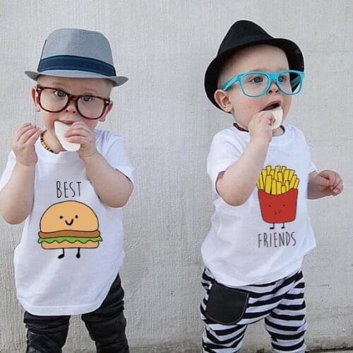 Newborn Best Friends Baby Short Sleeve Baby Boy Summer Clothes Casual Tops Hamburg or Frech Fries Printing T-shirt The Twins