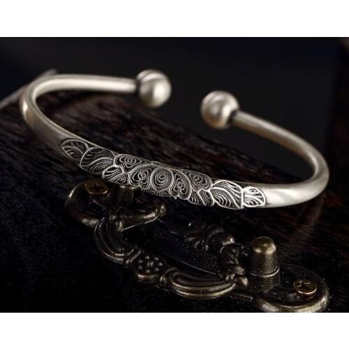 Fine silver wire inlay peony silver restoring ancient ways is manually opening ms Thai silver bracelet wholesale agents