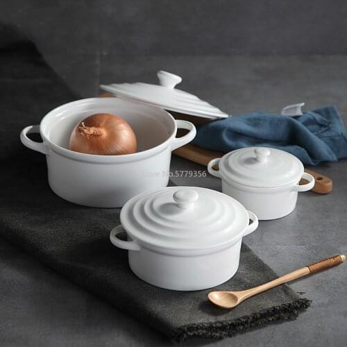 Ceramic Rice Bowl Tableware Double Ear with Lid Soup Bowls Simple and Creative Salad Cutter Bowl
