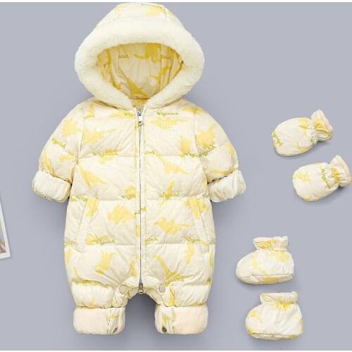 Toddler Boys Jumpsuit Russian Winter Baby Rompers Hooded Plus Velvet Warm Newborn Snowsuit Baby Girls Overalls