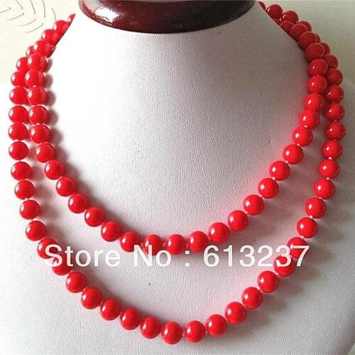 Beautiful 8mm 10mm charms red artificial coral round beads diy lovely long chains rope necklace women jewelry 36inch MY4725