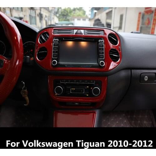 Red Carbon Fiber Printed Interior Handle Armrest Cover Center Control AC Outlet Moulding Trim for VW TIGUAN 2010 2011 2012