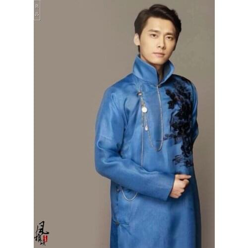 Li YiFeng Republican Period Delicate Embroidery Long Gown Male Costume for 2015 New TV Play Live Flesh Huo Se Sheng Xiang