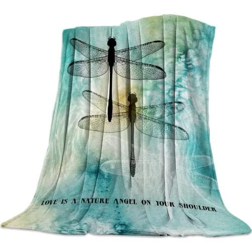 Flannel Soft Throw Blanket for Couch Chair All Seasons,Love is A Nature Angel On Your Shoulder Ink Dtyle Dragonfly Painting
