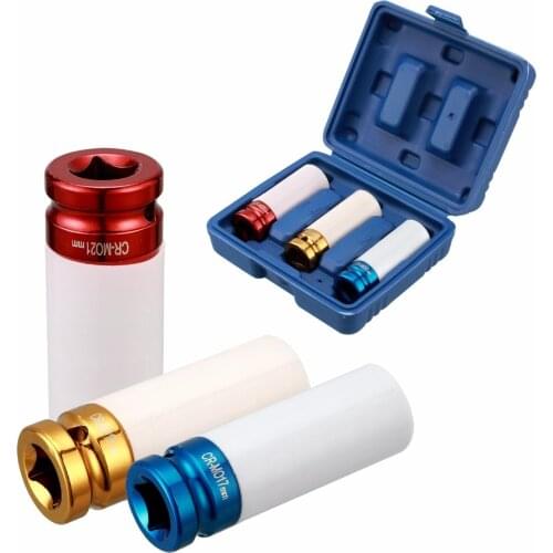 3pc Thin Wall Deep Impact Socket Set Plastic Sleeve Lug Nut 17mm 19mm 21mm