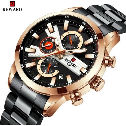 REWARD 3 Dial Mens Quartz Watch Luxury Military Wristwatch Chronograph Outdoor Watches Sport Style Men Stainless Steel Clock