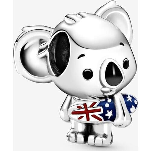Real 925 sterling silver Beads DIY Surfing Koala Charm Beads Suitable fit Original Pan Bracelet Jewelry