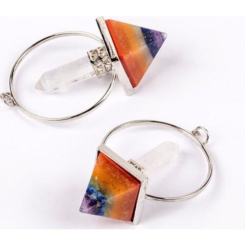 Natural Clear Quartz Wand Point Chakra Pyramid Pendulum Pendant Quartz Crystal Chakra Necklace Healing Crystal Charms Jewelry