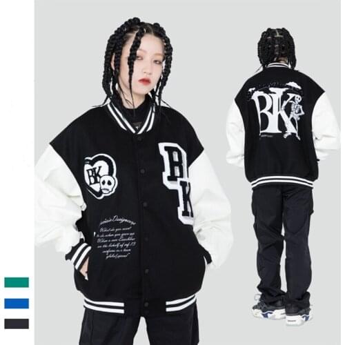 Autumn and Winter Couple Varsity Jacket Loose Coat Street Color Blocking Sleeves Towel Embroidery Mens Baseball Uniform Outwear