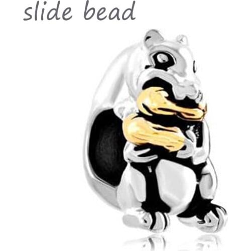 Fit Pandora charm bracelets Peanut Cute Squirrel Animal For Two Tone Plated Beads Charms Bracelets Beads for jewelry making