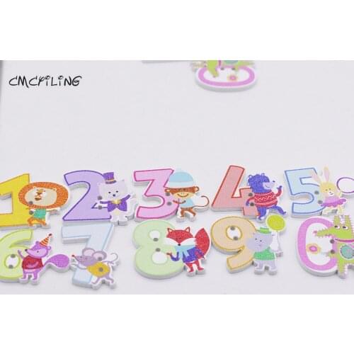 CMCYILING Cute Animal Number 0-9 Design Wooden Buttons 2 Holes Garment Botoes For DIY Sewing Scrapbooking Home Accessories Tools