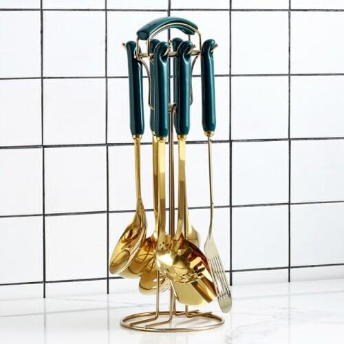 Nordic luxury extravagant kitchen shovel, spoon set of 7 Kitchen spoon holder Ceramic anti-scalding handle kitchen supplies