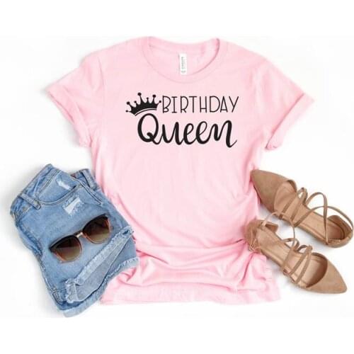 Birthday Queen Happy Shirt Aesthetic black Fashion Letter Casual Short Sleeve Top Tee Cotton O Neck Lady T-shirt Drop shipping
