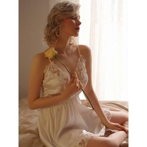 Sexy Temptation Ladies Mesh Gathered Lace Straps Skirt Hollow Backless Fairy Nightdress Sexy Sleepwear nightgown