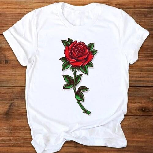 Women Graphic Cartoon Rose Valentine 90s Short Sleeve Ladies Printing Print Clothes Lady Tees Tops Female T Shirt Womens T-Shirt