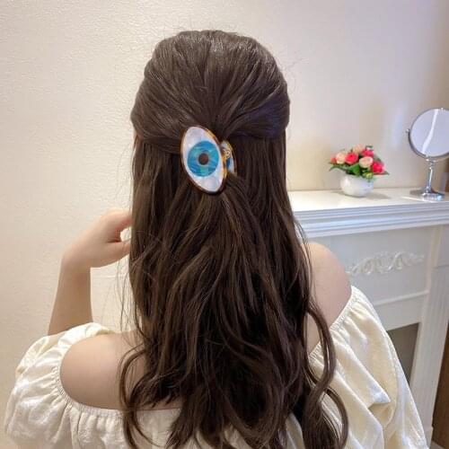 Unique Design Contrast Color Blue Eye Shark Hair Clips for Women Girls Oval Geometrical Resin Wedding Hair Accessories Jewelry