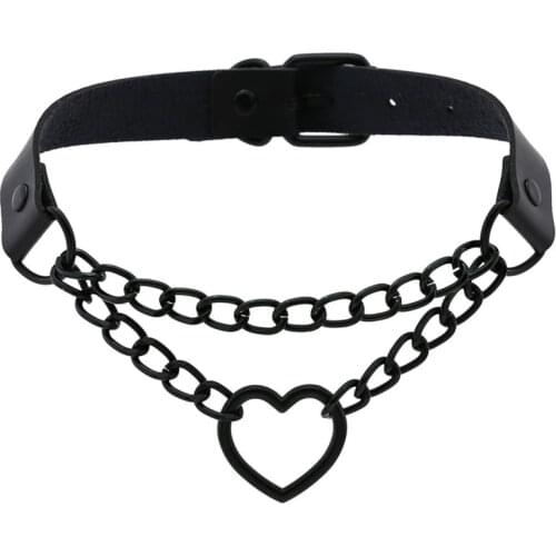 Gothic Heart Chain Choker Necklace Collar Harajuku Punk Choker Women Girls Black Leather Buckle Chocker Jewelry Party Gifts