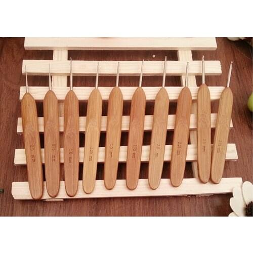 Bamboo Handle Metal Crochet Hooks Needlecrafts Tool 10pcs in 1 Set C66