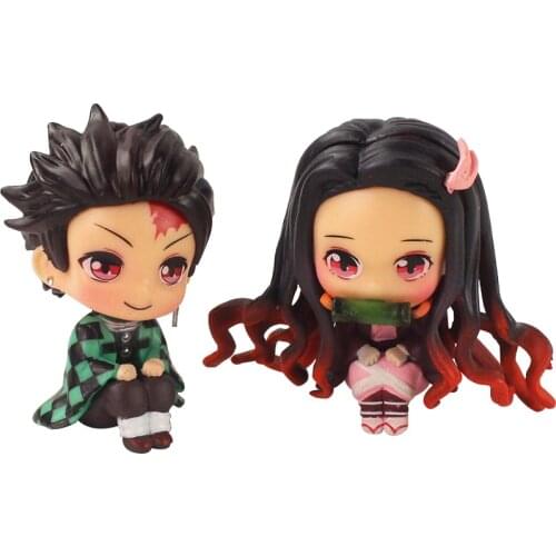 2pcs/Set 6cm Anime Demon Slayer Kamado Tanjirou Kamado Nezuko Kawaii Cute Mini Cartoon PVC Action Figure Model Toys Brinquedos