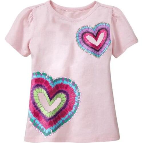2020 Pink Girls Clothes Heart Shiny Baby Girls Clothes Summer T-Shirts for children Tops 100% Cotton