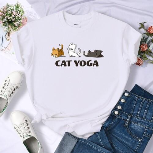 3 Kittens Working Out T-Shirts Women Vintage Casual Tee Clothing Summer O-Neck Tops Harajuku Loose Womens T Shirt Brand Itself