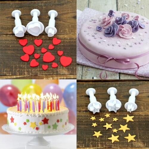 3Pcs/Set Fondant Cookie Cake Cutter Ejector Stamp Plunger Mold Embossed Star DIY Kitchen Baking Cake Decorating Tools