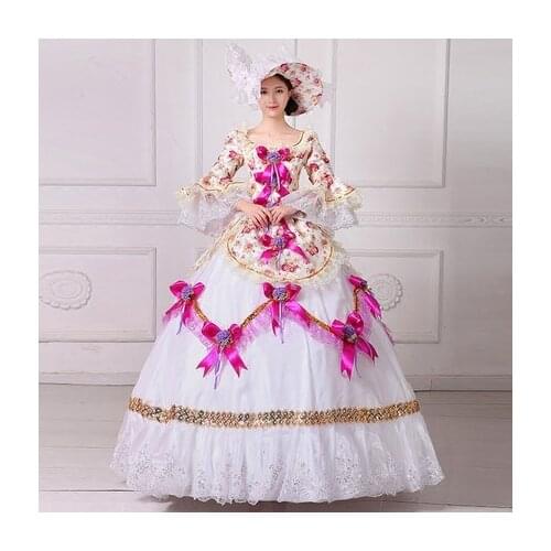 Bowknot floral printing venice carnival queen ball gown princess medieval dress Renaissance Gown Victoria/Antoinette/belle