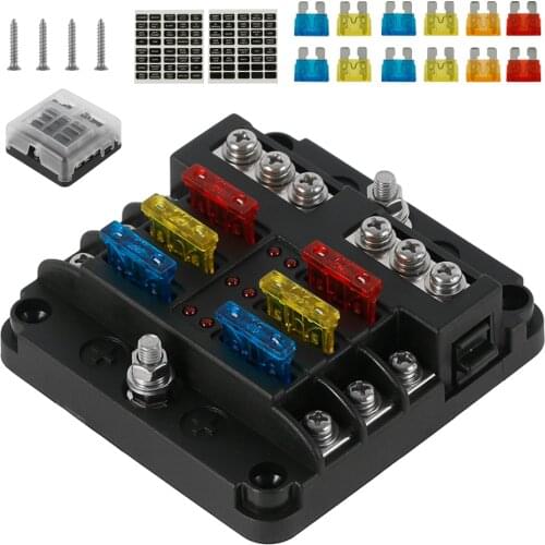 6 Way Blade Fuse Box Holder Standard Flat Fuse 6 pin Car Auto Accessories Suitable For All Automotive And Marine Applications
