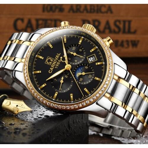 CARNIVAL Brand Fashion Automatic Military Watch Men Luxury Calendar Mechanical Wristwatch Waterproof Luminous Relogio Masculino