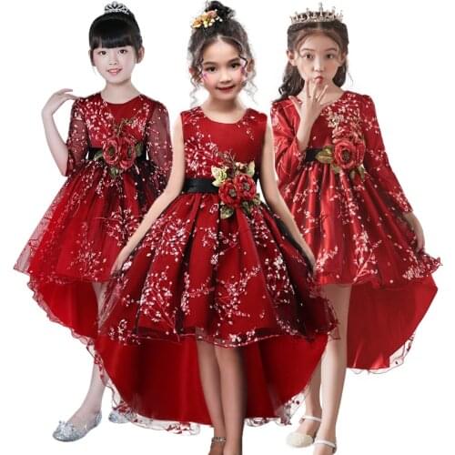 Kids Red Dresses for Girls Princess Dress Teens Clothes Birthday Party Vestidos Costume for Age 2-12 Yrs Girl Fantasy Dresses