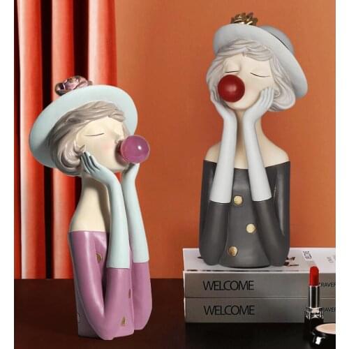 European Bubble Girl Night Light Resin Ornaments Coffee Table Accessories Decoration Home Livingroom Desktop Sculpture Crafts