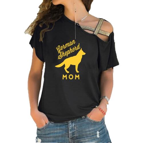 German Shepherd Mom Dog Cotton T Shirt Funny T-shirt Women Short Sleeve Summer Irregular Skew Cross Bandage Tshirt