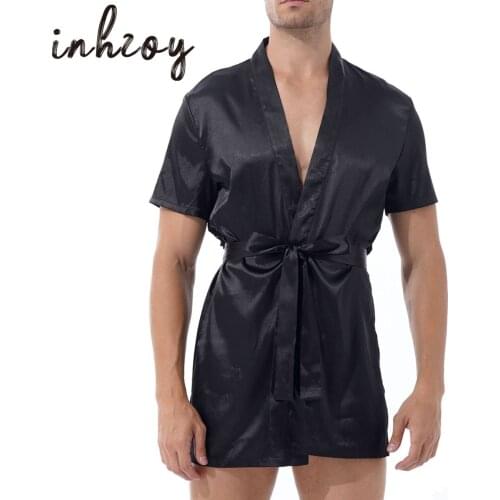 Man Black Satin Kimono Robe Silk Bathrobe Lighweight Loungewear