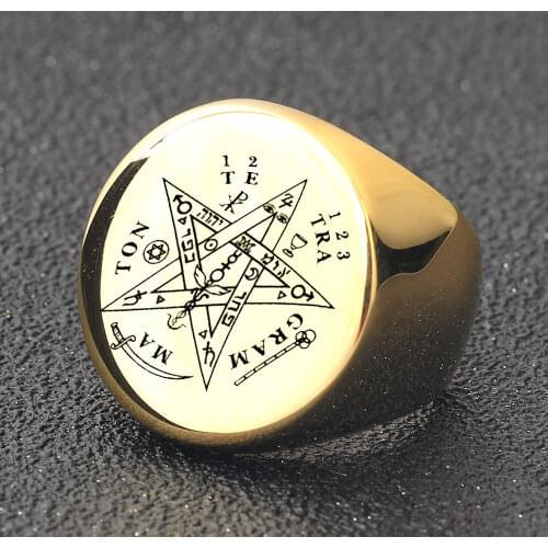 HNSP 316L Stainless Steel Round Star Magic Array Signet Gold Ring For Men Male 2021 New