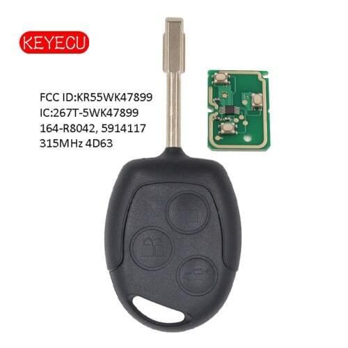 Keyecu Remote Key Fob 315MHz 4D60 / 4D63 Chip for Ford Transit Connect 2010-2013 FO21 FCC: KR55WK47899