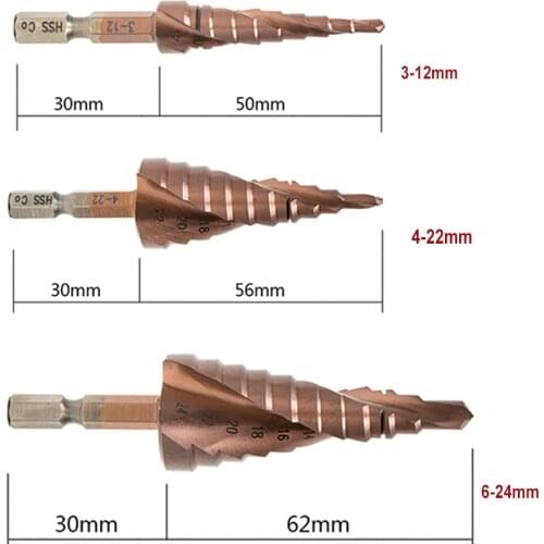 HSS M35 Step Drill Bits Cobalt Metal Tapered Multi-function Hole Saw Pagoda Milling Cutter 4-12mm 4-20mm 6-24mm Triangular Shank