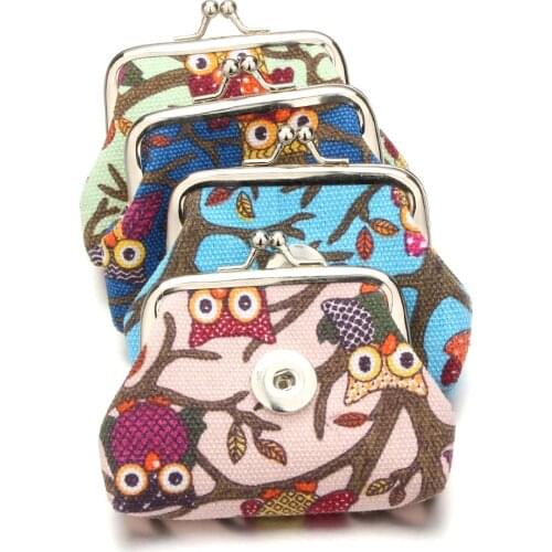 4 Color Money Bags Owl Coin Purses Small Wallets Pouch Fit 18MM Snap Buttons Jewelry Kids Girl Gift For Women Bracelet