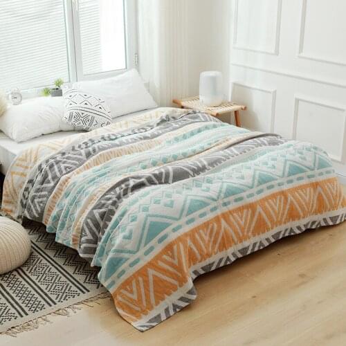 Lightweight Muslin Cotton Gauze Summer Nap Blanket Adult Children Geometric Bed Sofa Travel Light Bed Cover