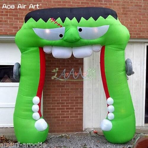 Mini Halloween arch inflatable Frankenstein arch,head mouth entry with led lights and teeth for sale