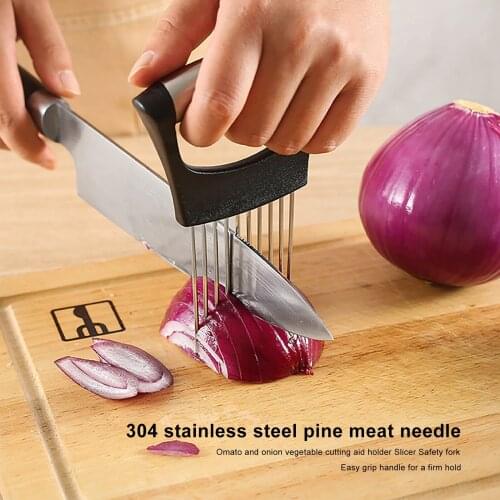 Multifunction Onion Vegetables Slicer Cutting Loose Meat Tomato Aid Guide Holder Slicing Gadget Safe Fork Cutter Fruit Slicer