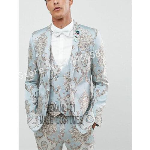 Formal Wedding Dress Men Suits 3 Piece 2019 Italian Design Floral Groom Tuxedos For Men Prom Slim Fit Mens Wedding Party Suits