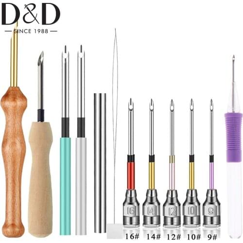 Punch Needle Tool Embroidery Kits Wooden Handle Embroidery Pens for Floss Cross Stitching DIY Craft Knitting Needle Sewing Tools