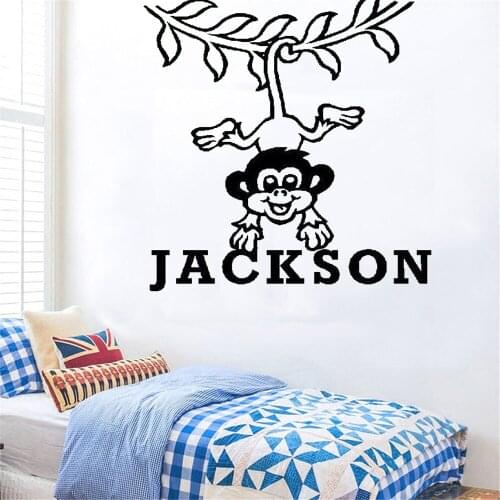 Custom Name Wall Decal FUN Cartoon Monkey Kids Boys Girls Bedroom Baby Room Interior Decor Personalised Vinyl Stickers ov53